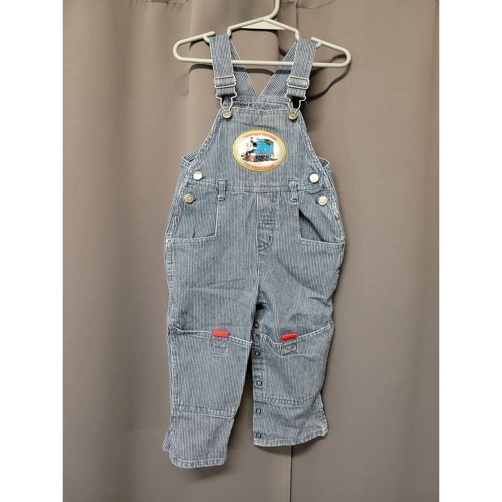 Vintage 90s y2k Thomas & Friends Overalls Blue Hickory Stripe Engineer Denim 12M